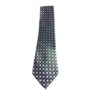 Sean John Silk Tie Dark Navy/Black with Silver Geo Print Office Old Money Regal